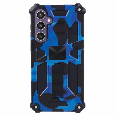 For Samsung Galaxy S23 FE Case Camouflage Kickstand Anti-drop Phone Cover - Blue