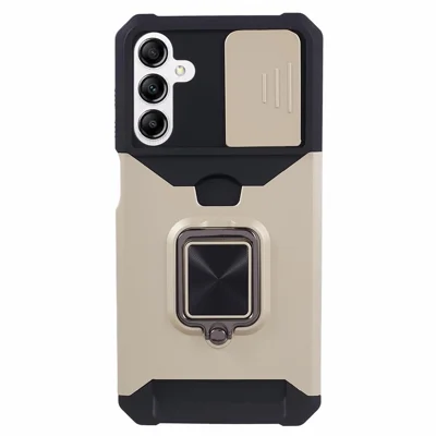 Til Samsung Galaxy A15 5G Case PC+TPU Kortholder Telefon Stand Cover - Guld