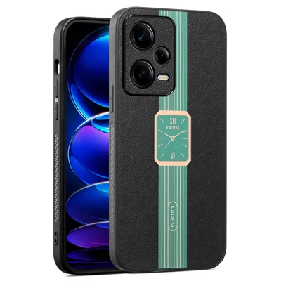 KADEM For Xiaomi Redmi Note 12 Pro 5G Cover Leather+TPU+Acrylic Watch Pattern Protector Case - Green