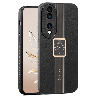 KADEM For Honor 70 Pro 5G / 70 Pro+ 5G Case Leather+TPU+Acrylic Watch Pattern Back Cover - Black