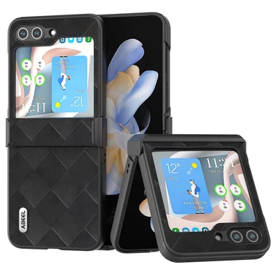 ABEEL For Samsung Galaxy Z Flip5 5G Case Grid Texture Hinge Protection Folding Phone Cover - Black