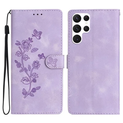 For Samsung Galaxy S24 Ultra Case PU Leather Stand Phone Cover Magnetic Phone Shell Wallet - Purple