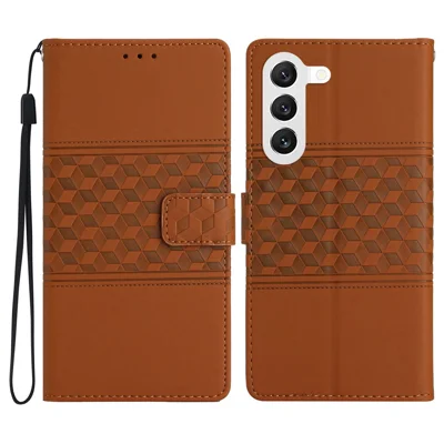 Für Samsung Galaxy S24 Hülle Geprägter Rhombus-Brieftaschentelefon-Cover - Braun