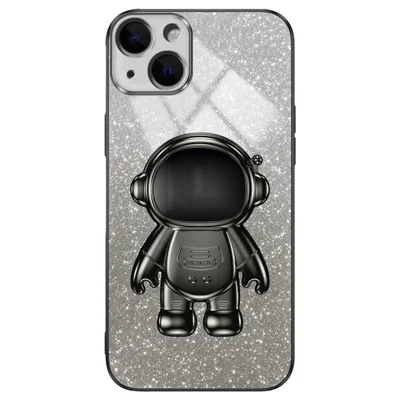 For iPhone 14 Plus Case PC+TPU Phone Cover Back Shell with Astronaut Kickstand - Black