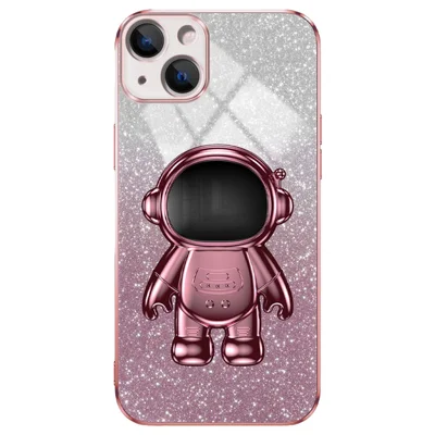For iPhone 15 Case Slim-Fit Phone Cover Astronaut Kickstand PC+TPU Shell - Pink