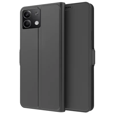 For Xiaomi Redmi Note 13 5G Phone Case PU Leather Stand Cover with Card Slots - Black