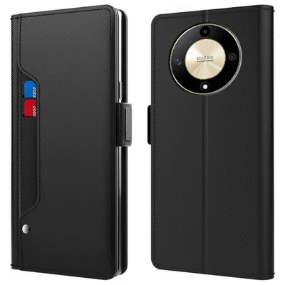 For Honor X9b 5G / Magic6 Lite 5G Cell Phone Cases Mirror Design PU Leather Phone Cover with Card Slot - Black