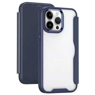 For iPhone 13 Pro Max 6.7 inch Cell Phone Cases Leather+TPU+Acrylic Card Slot Anti-fall Cover - Purple