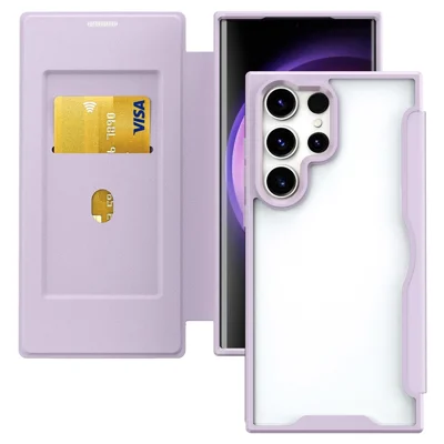 Voor Samsung Galaxy S23 Ultra Hoesje PU+TPU+Acryl Kaarthouder Antivalt Telefoonhoesjes - Paars