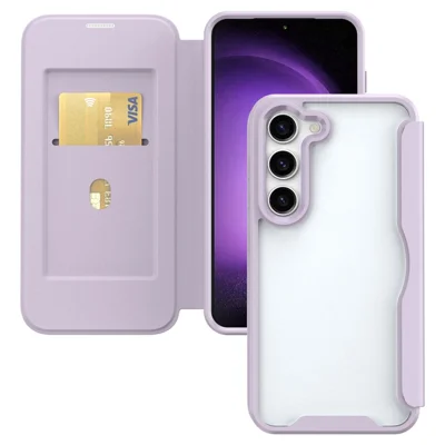 For Samsung Galaxy S23 Cell Phone Cases Leather+TPU+Acrylic Card Slot Protective Shell - Purple