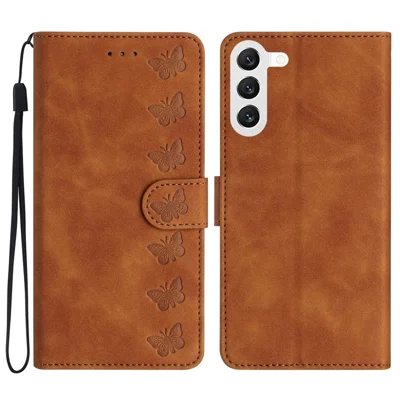 For Samsung Galaxy S24 Case Anti-Scratch Phone Shell Imprinted Leather Wallet Stand Cover - Brown