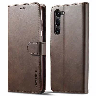 LC.IMEEKE Für Samsung Galaxy S24+ Hülle Kalbleder Textur Leder Stand Schutzhülle - Braun