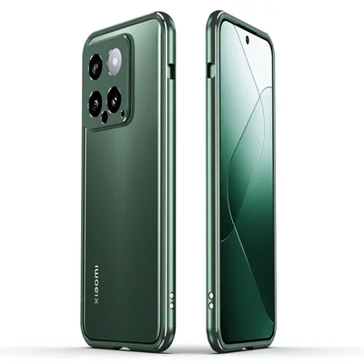 For Xiaomi 14 Case Heat Dissipation Metal Frame Phone Bumper Cover - Green+Silver