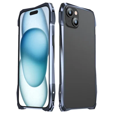 LUPHIE For iPhone 15 Plus Protective Bumper Frame Anti-scratch Metal Case - Dark Blue