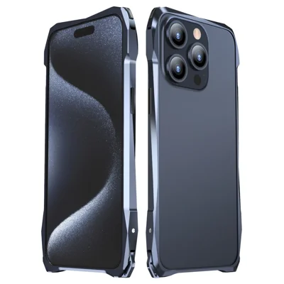 LUPHIE For iPhone 15 Pro Max Phone Bumper Frame Screw Lock Anti-drop Protective Case - Dark Blue