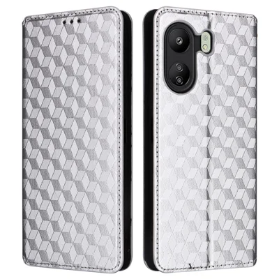 Für Xiaomi Poco C65 4G / Redmi 13C 4G Handytaschen Ledergeldbörse geprägte Klapphülle - Silber
