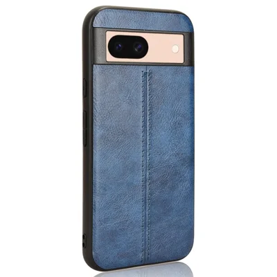 For Google Pixel 8a Cowhide Texture Back Cover PU Leather Coated TPU+PC Cell Phone Case - Blue