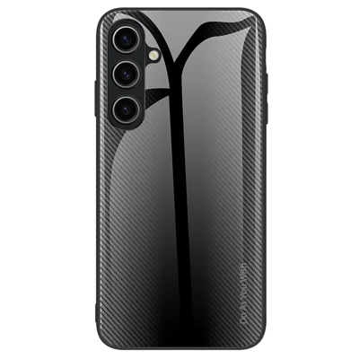 Voor Samsung Galaxy A25 5G (Wereldwijd) (161,0 x 76,5 x 8,3 mm) Telefoonhoesje van Gehard Glas met Koolstofvezelstructuur - Zwart