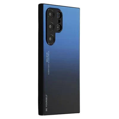 Für Samsung Galaxy S24 Ultra Case Schutzhülle Farbverlauf Stoßfestes Gehärtetes Glas PC TPU Handyhülle - Blau / Schwarz