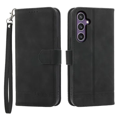 DIERFENG DF-03 Per Samsung Galaxy S24 Custodia Imprinted Stand Phone Cover con Cinturino per il Polso - Nero