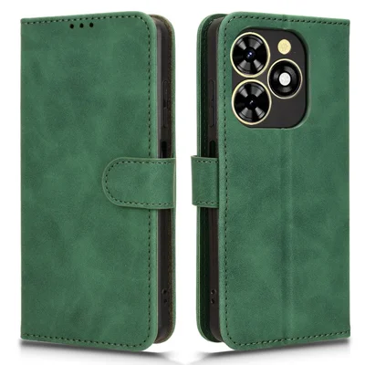 For TECNO Pop 8 Case Skin-Touch Stand Leather Phone Wallet Cover - Green