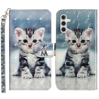 For Samsung Galaxy A05s 4G Leather Case 3D Pattern Printing Wallet Phone Cover - Cat