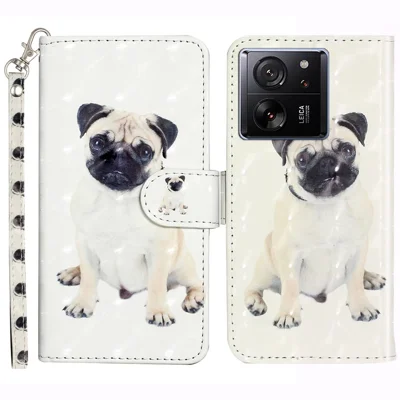 For Xiaomi 13T / 13T Pro / Redmi K60 Ultra Case PU Leather 3D Pattern Folio Phone Cover - Dog