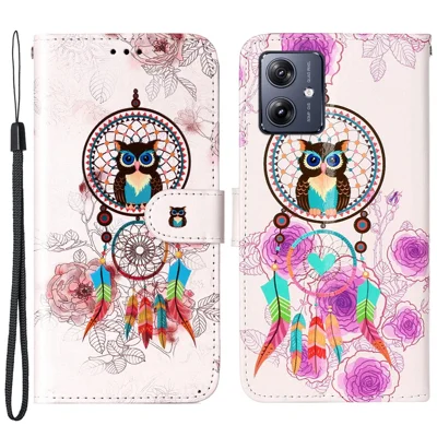 Voor Motorola Moto G54 5G Hoesje Met In reliëf gemaakt Motief PU Leer+TPU Portemonnee Telefoonhoesje - Windbel Uil