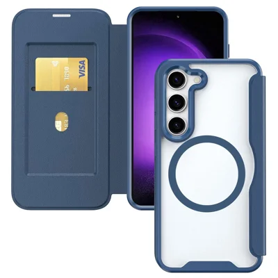 For Samsung Galaxy S24 Phone Case Drop-proof TPU+Acrylic+PU Cover Magnetic Case - Blue
