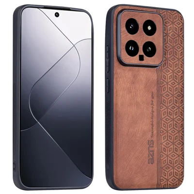 AZNS Pour Xiaomi 14 Étui Imprimé Revêtement en Cuir PU Housse de Protection en TPU - Marron