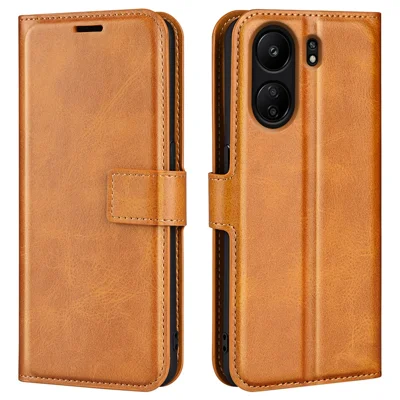 For Xiaomi Redmi 13C 4G / Poco C65 4G Case Calf Texture PU Leather+TPU Smart Phone Guard Cover - Yellow
