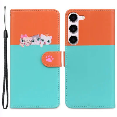 Cartoon Pet Series for Samsung Galaxy S25+ / S24+ Case Wallet Stand Leather Phone Cover - Sky Blue