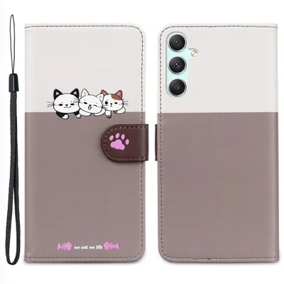 Cartoon Pet Series for Samsung Galaxy A34 5G Case Color Splicing Stand Wallet Phone Cover - Bean Pink