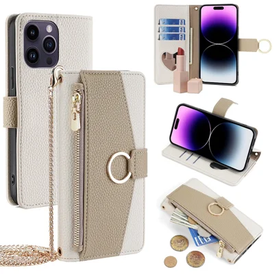 For iPhone 14 Pro Max Case Anti-drop PU Leather Card Slot Stand Smart Phone Cover - White