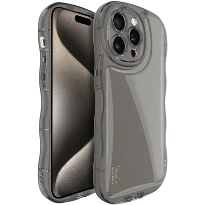 IMAK For iPhone 15 Pro Max Case Drop-proof TPU Curly Wave Frame Phone Protector - Transparent Black
