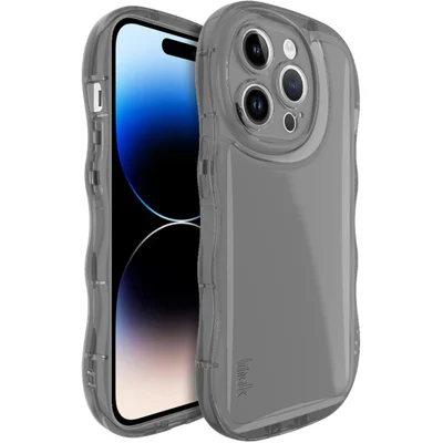 IMAK For iPhone 14 Pro TPU Phone Case Non-Slip Wavy Edge Design Cover - Transparent Black