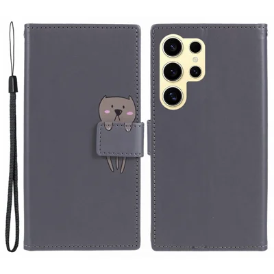 PU-Lederhülle für Samsung Galaxy S24 Ultra Cartoon Animal Pattern Handyhülle - Grau
