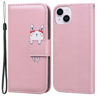 For iPhone 14 Plus Cell Phone Case Anti-drop PU Leather Wallet Stand Cover - Pink