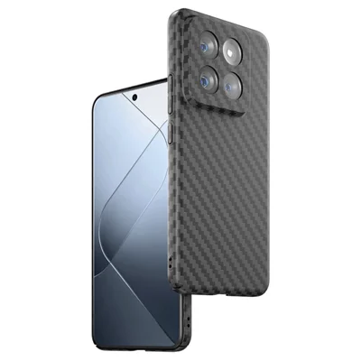 For Xiaomi 14 Cell Phone Case Carbon Fiber Texture Hard PC Protective Cover - Black