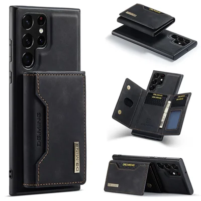 DG.MING M2-serie til Samsung Galaxy S24 Ultra hylster med fold ud hylster og aftagelig magnetisk tegnebog - Sort