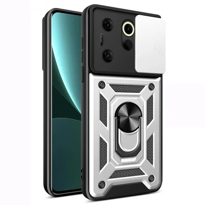 For TECNO Camon 20 Premier 5G Case Slide Lens Protection Kickstand Phone Cover - Silver