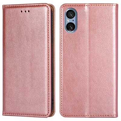 Funda de teléfono a prueba de golpes para Sony Xperia 5 V Funda con soporte Cartera de piel sintética magnética Carcasa de teléfono móvil - Oro rosa