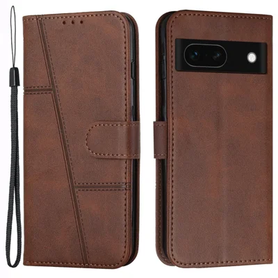 For Google Pixel 8a Case Leather Wallet Stand Calf Texture Mobile Phone Cover - Brown