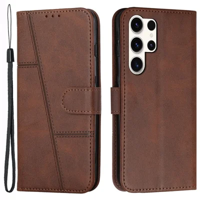 Für Samsung Galaxy S24 Ultra Handy-Hülle Stoßfeste Leder-Ständer-Hülle mit Geldbörse - Braun