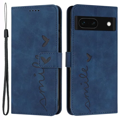 Für Google Pixel 8a Handyhülle - Skin-touch Geldbörse mit geprägtem Ledercover - Saphir