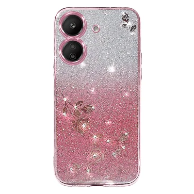 KADEM For Xiaomi Redmi 13C 4G / Poco C65 4G Case Flower Pattern Cell Phone TPU Gradient Back Cover - Rose Gold