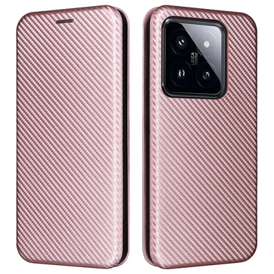 Voor Xiaomi 14 Pro Hoesje met Kaarthouder en Standfunctie TPU + PU Leren Telefoonhoes - Roségoud