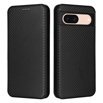 For Google Pixel 8a PU Leather Cell Phone Case Card Holder Stand Mobile Phone Cover - Black