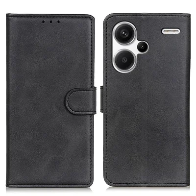 For Xiaomi Redmi Note 13 Pro+ 5G Cell Phone Cases Cowhide Texture Folio Flip PU Leather Cover - Black