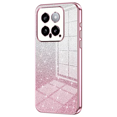 Housse de protection arrière pour Xiaomi 14 Découpe précise Étui de téléphone portable à gradient pailleté en TPU - Rose